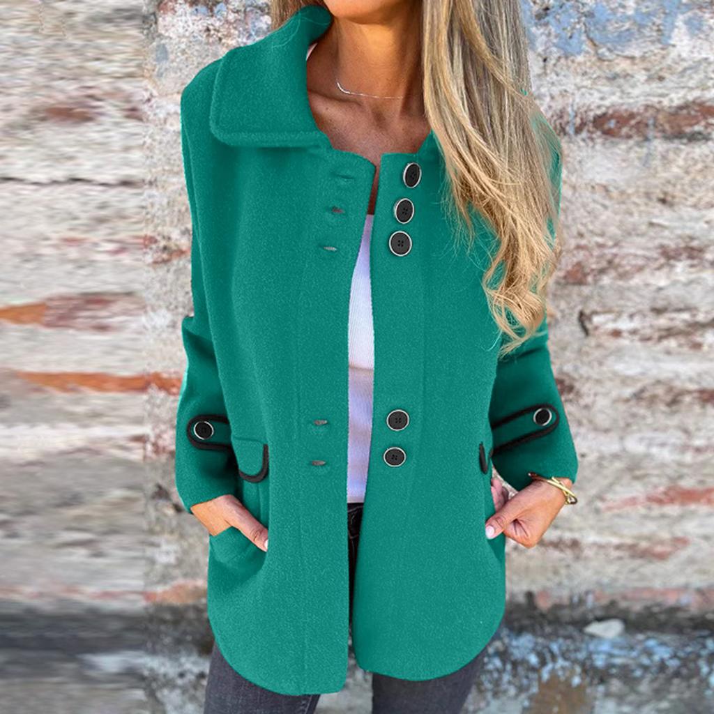 Women's Solid Color Button Lapel Single Breasted Long Sleeved Jacket