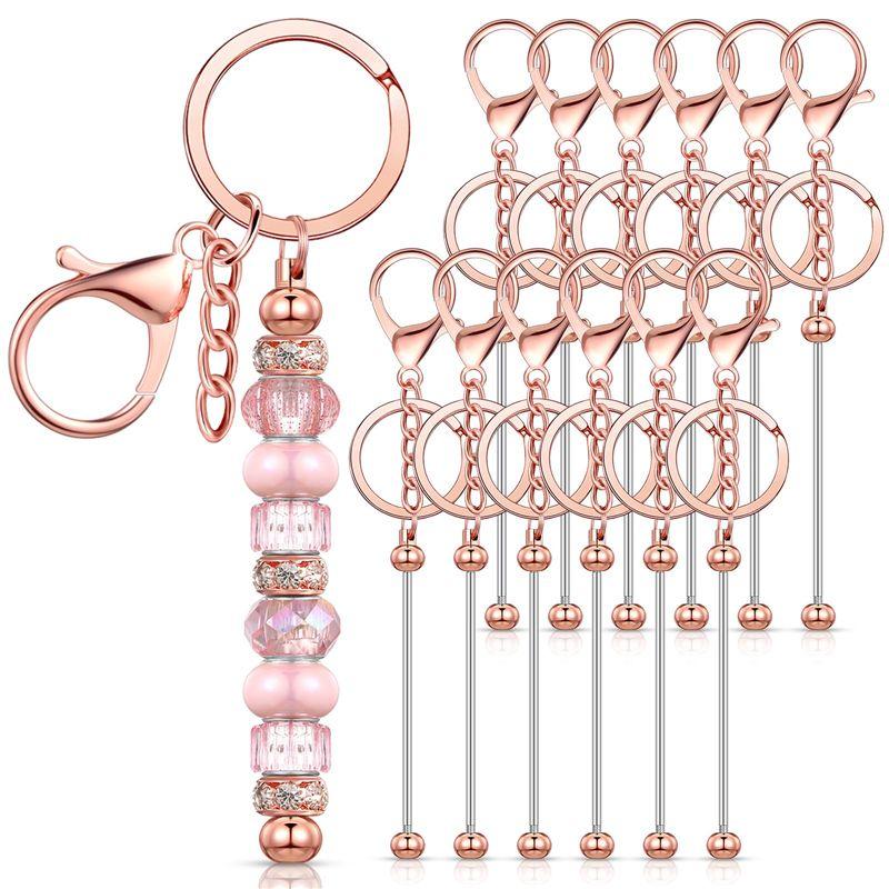 M-Modern-12 Pcs Beadable Keychain Bars For Beads Blank Keychain Beaded Keychain For Keychain DIY Projects Pendant Rose Gold Easy розового золота