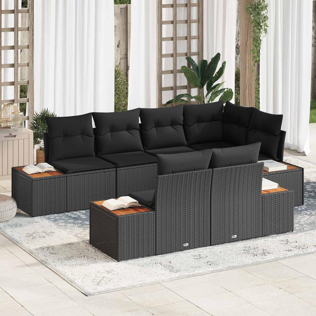 Garden Sofa Set with Cushions and Storage 7 pcs Black Poly Rattan