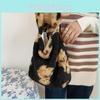 Vintage Cute Plush Bear Handheld Bag Soft Black Lambswool Shoulder Bag For Students