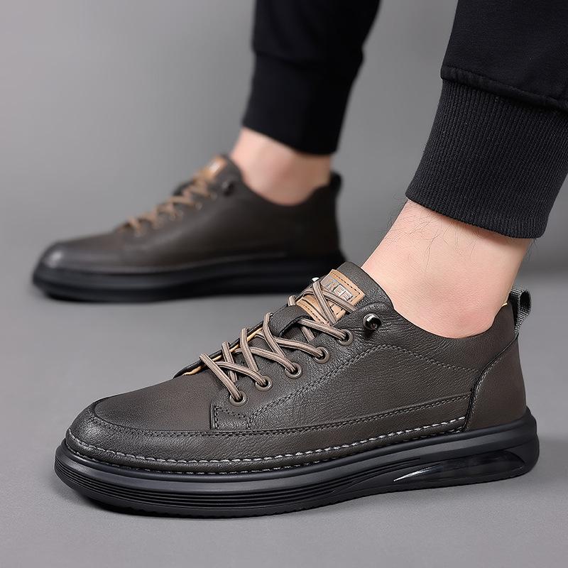 Low-top men's shoes low-top lace-up trend board shoes cowhide four-season shoes trendy shoes casual leather shoes 2025