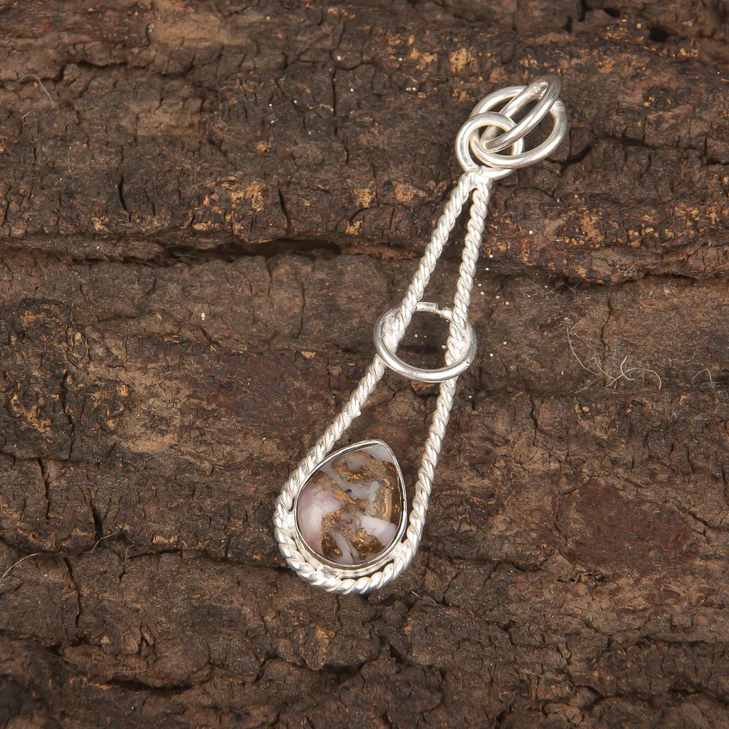 Pink Opal Copper Turquoise Gemstone Pendant, 925 Solid Sterling Silver Pendant, Handmade Beautiful Silver Jewelry, For Wedding Gift