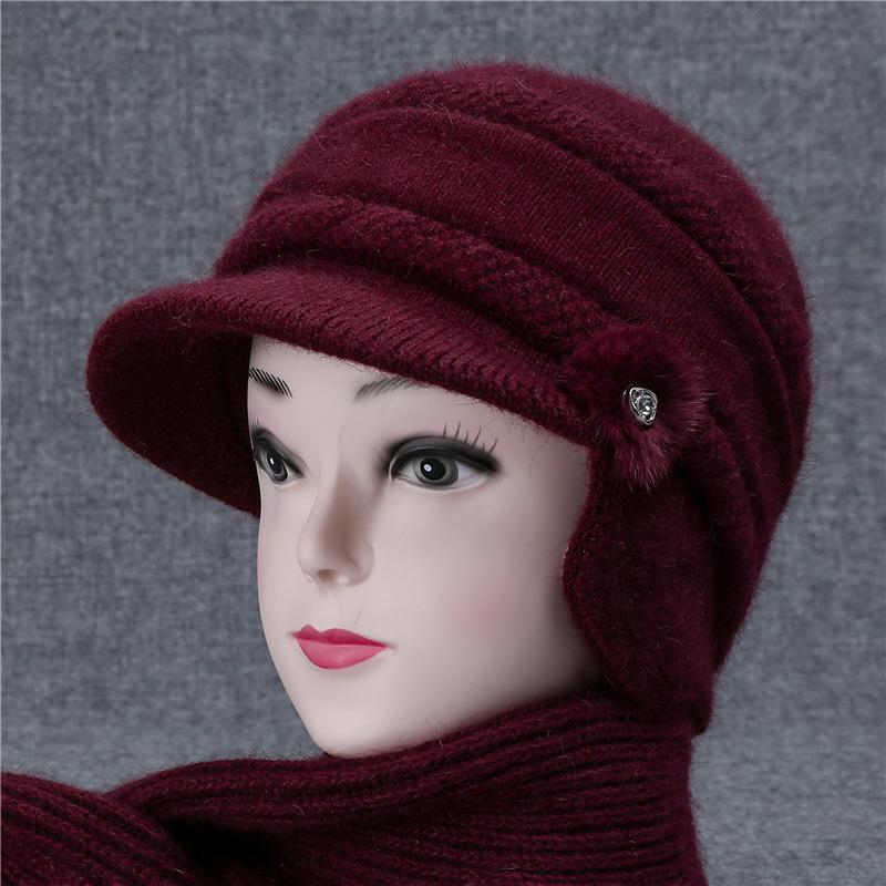 Hat Female Winter Warm Ear Hat Grandmother Mother Wool Hat Cold Old Lady Knitted Hat