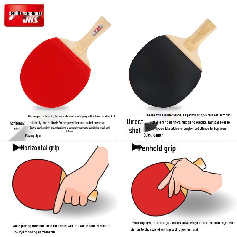DHS Double Happiness Table Tennis Racket - Double-Sided Pimpled Rubber Type I/II/III 