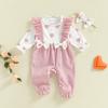 Citgeett Spring Valentine's Day Infant Baby Girl Romper Long Sleeve Heart Print Jumpsuit Headband Clothes