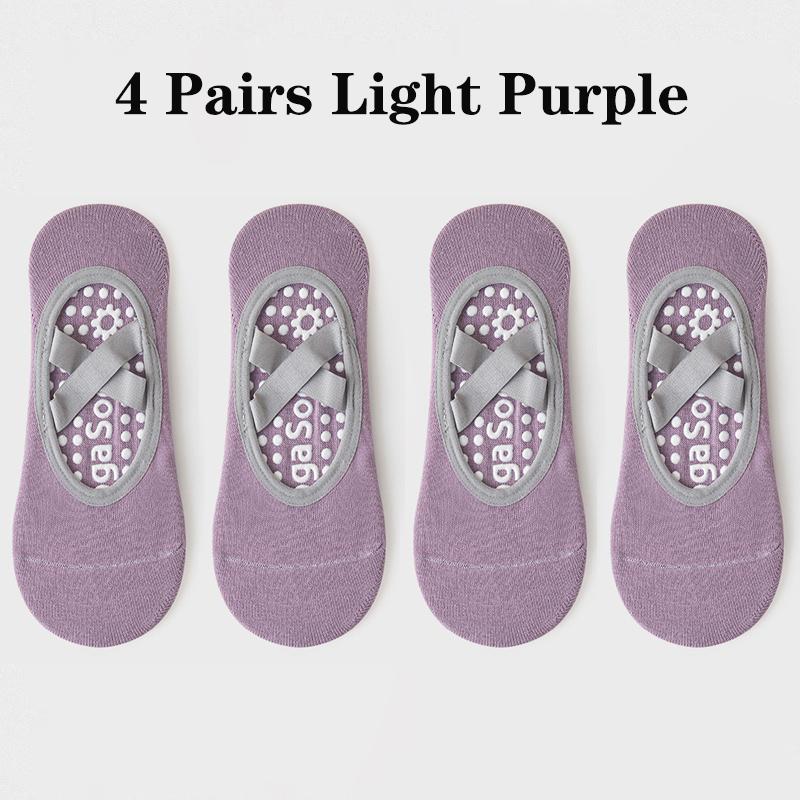 4 Pairs Yoga Socks for Women Bandage Pilates Non-Slip Grip Socks Backless Breathable Fitness Sports Ballet Dance Floor Socks