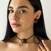 Retro Style Rose Flower Necklace PU Leather Flower Stud Earrings Adjustable Rope Choker  Women