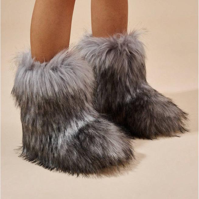 Y2K Fashion Warm Mid-Calf Snow Boots for Women, Plus Velvet, Flat Bottom, Furry and Outdoor-Ready