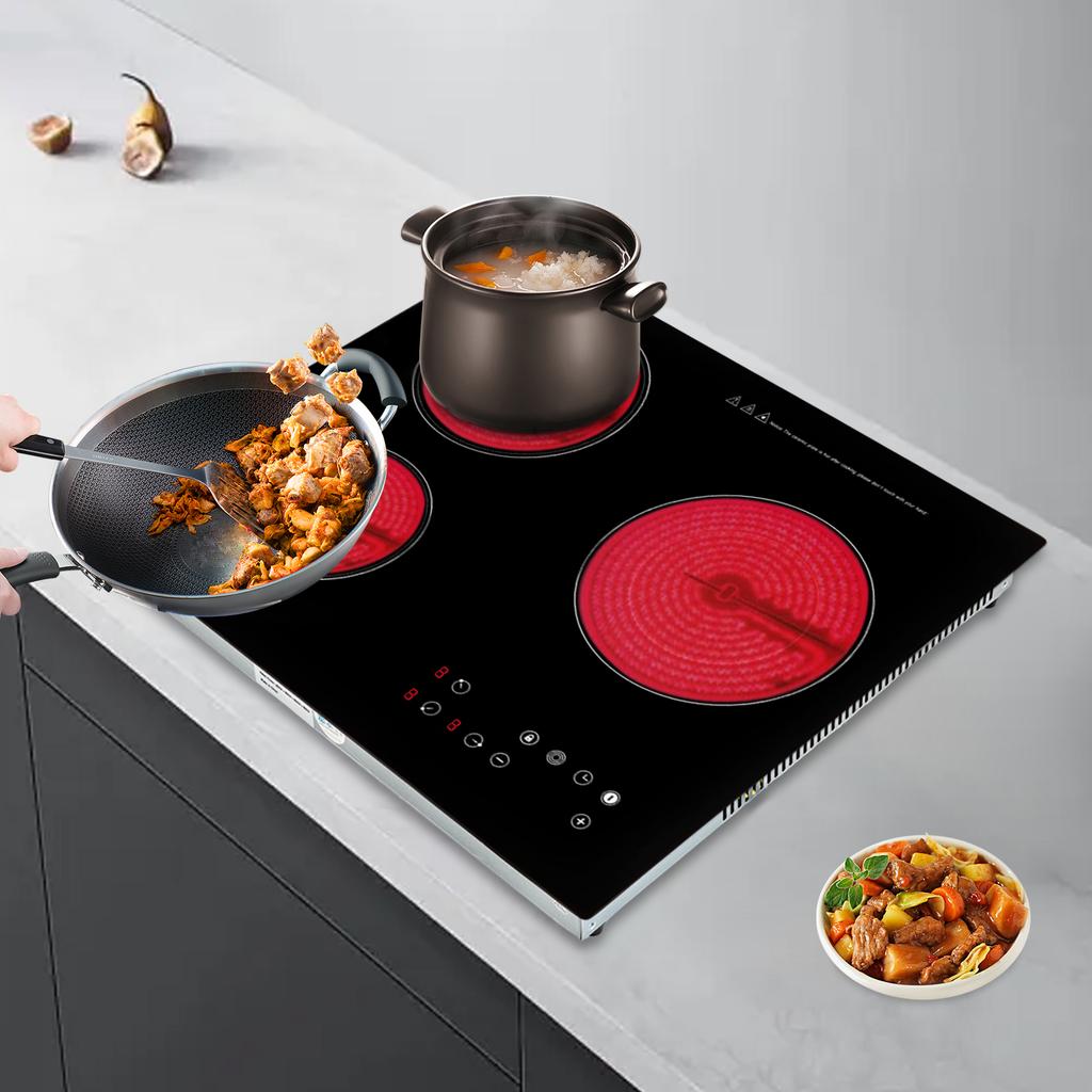 Electric Stovetop 3 Burners Radiant Electric Stove 110v 2600w Electric Ceramic Stove Built-In & Countertop Electric Burner