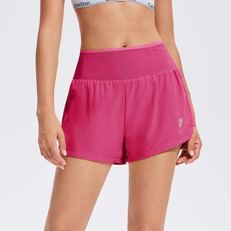 Women's Quick-Dry High-Waist Shorts with Zipper Pocket & Anti-Exposure Lining for Running & Fitness