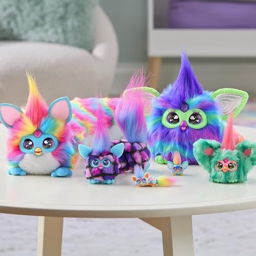 Hasbro Furby DJ Furblets Candy Swirl Mini Friend, Furby-speaking only, motorized plush toy with expandable body, sounds and music, for ages 6 and up,