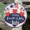 2D Flat, 1pc Round Aluminum Hanging Sign - 4th of July Patriotic Metal Wall Sign, "Happy Fourth of July" Star & Flag Design, Perfect for Indoor