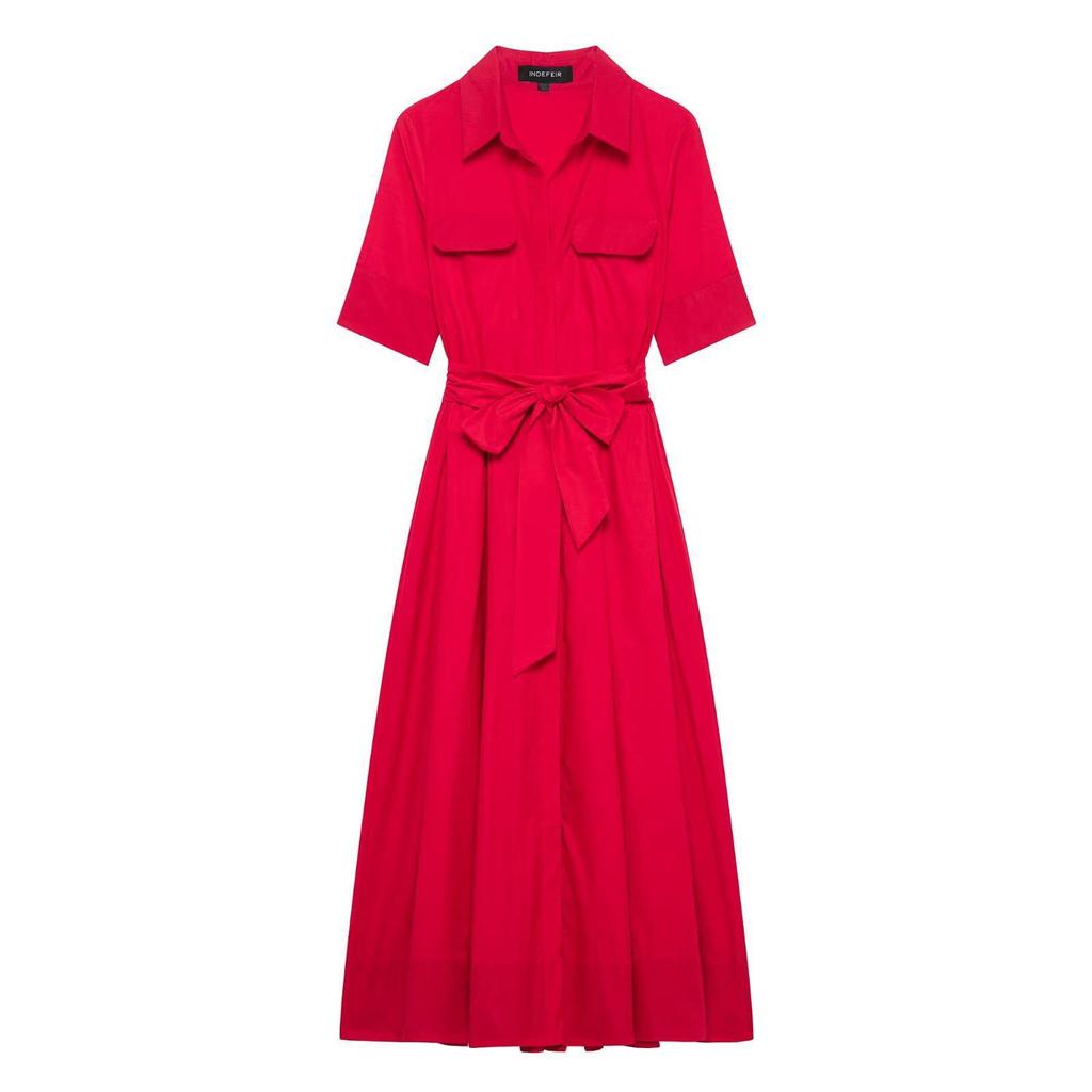 LYRIA Casual Striped Women Dress Lapel Single Breasted Short Sleeve Slim Waist Long Dresses New Lady Fashion Vacation Robe