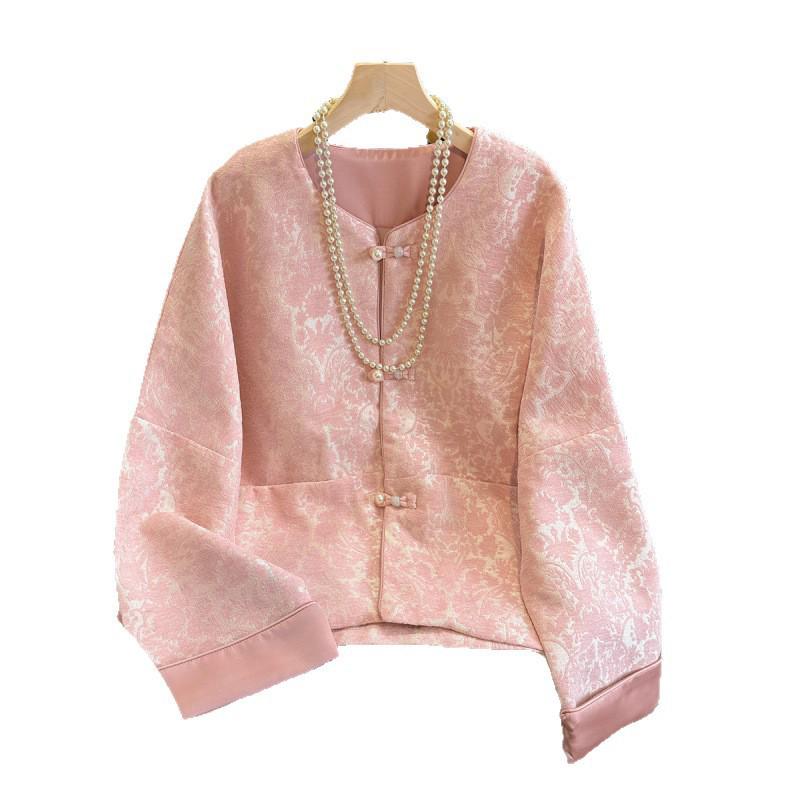 Women's Jacquard Frog Button Retro Jacket - Plus Size, Anti-aging, New Chinese Style