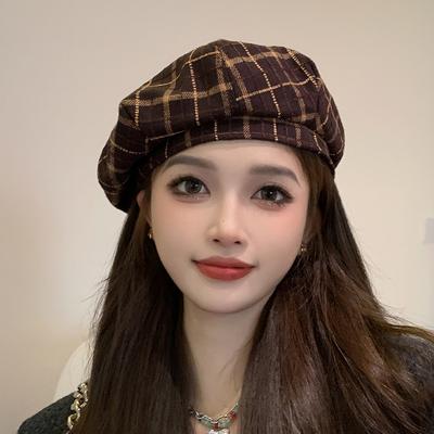 Britische Retro Plaid Baskenmütze Hut Newsboy Caps für Frauen Herbst Winter Gatsby Maler Hüte Frauen Woolen Gorro Femenina Boina