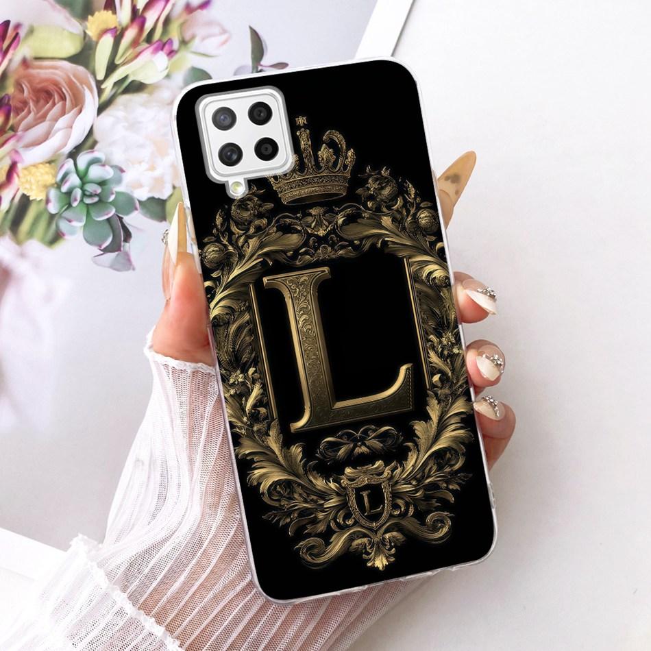 For Samsung Galaxy A22 4G 5G Royal Crown Initial Letter Couple Phone Case For Samsung A22 A225F Soft Silicone TPU Covers Bumpers