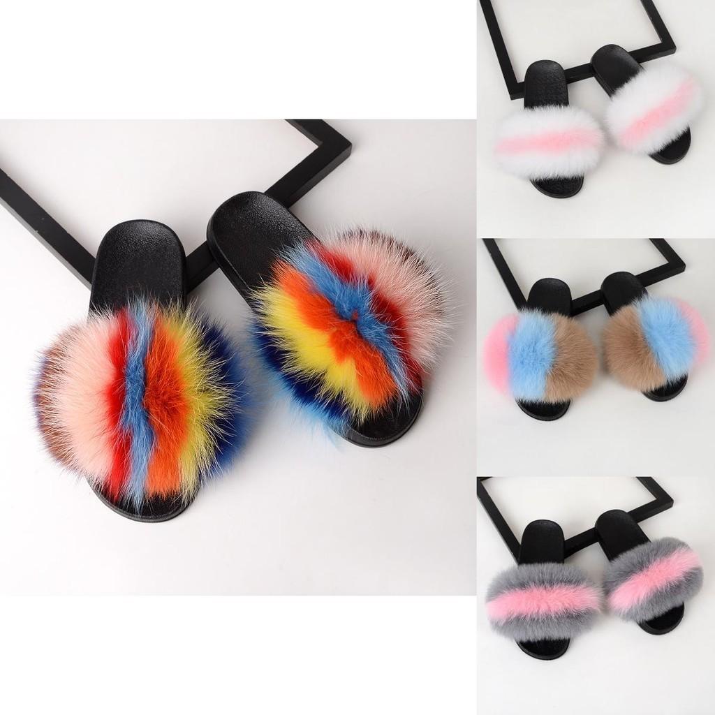 Interactive Women's Fluffy Fur Slippers Sandals Soft Lady Slides