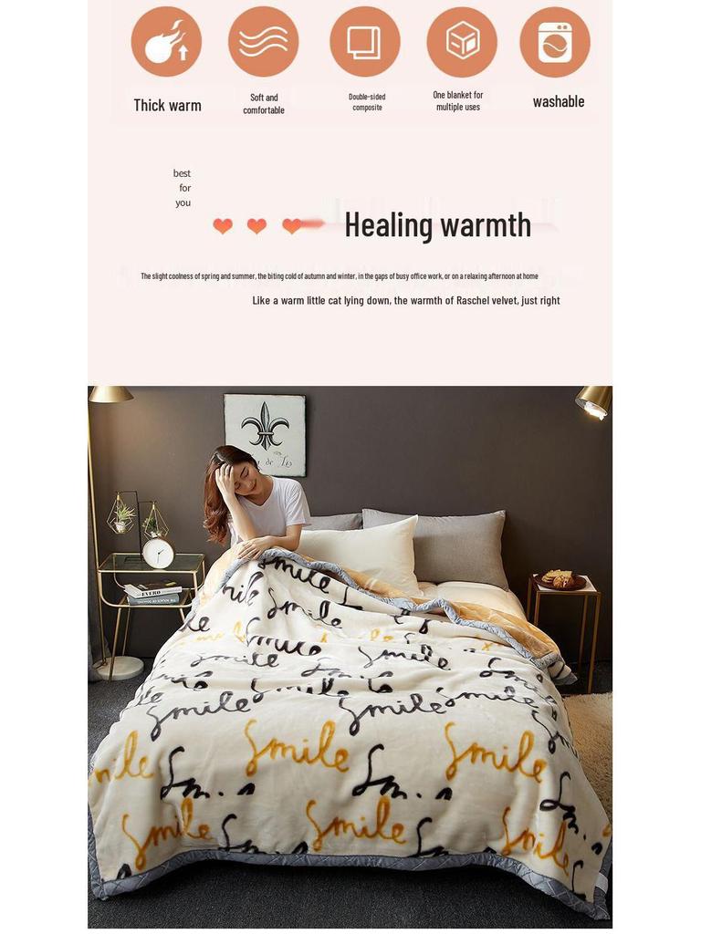 G5Z Thickened Raschel & Coral Flannel Winter Blanket for Dorms & Bedrooms