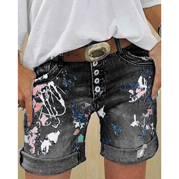 

Женские модные летние пикантные крутые повседневные джинсовые шорты с закатанными дырками и принтом тай-дай, джинсовые шорты S чёрный