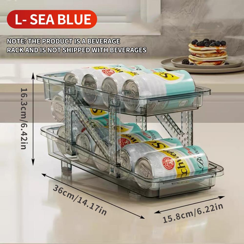 Double Layered Telescopic Rolling Beverage Storage Box - Automatic Replenishment Can Storage Rack - Refrigerator Soda Desktop