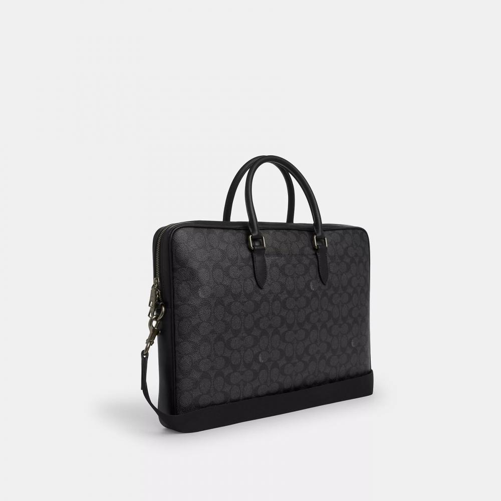 Coach Ethan Large Brief In Signature Canvas Gunmetal Charcoal Black