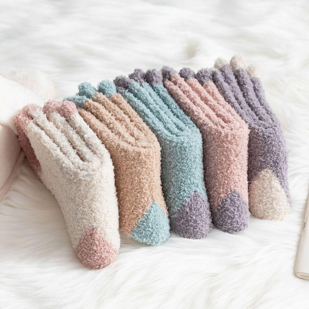 5Pairs Winter Floor Plush Socks Thickened Warm Boat Socks Women Kawaii Coral Fleece Socks  Autumn