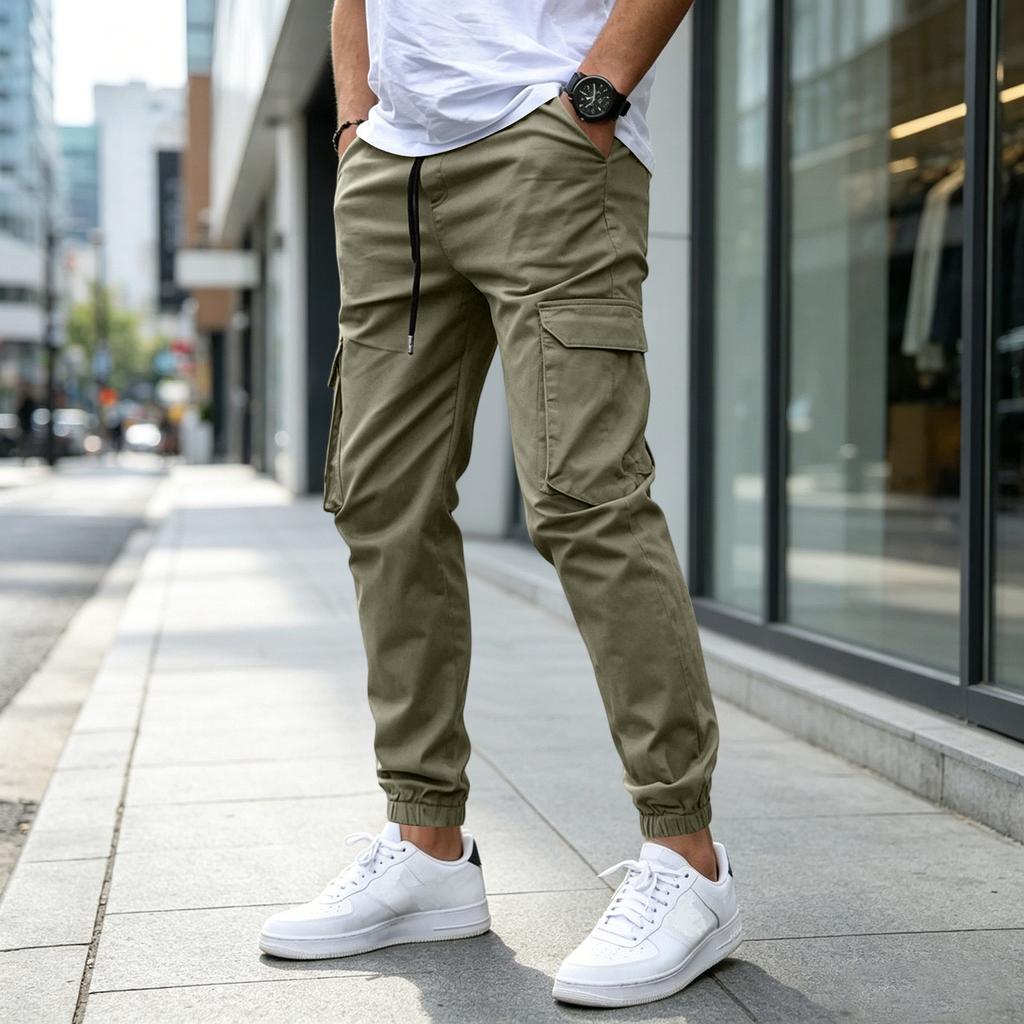 Men's Loose Straight Leg Multi-Pocket Cargo Pants for Outdoor Sports Hiking Casual Wear