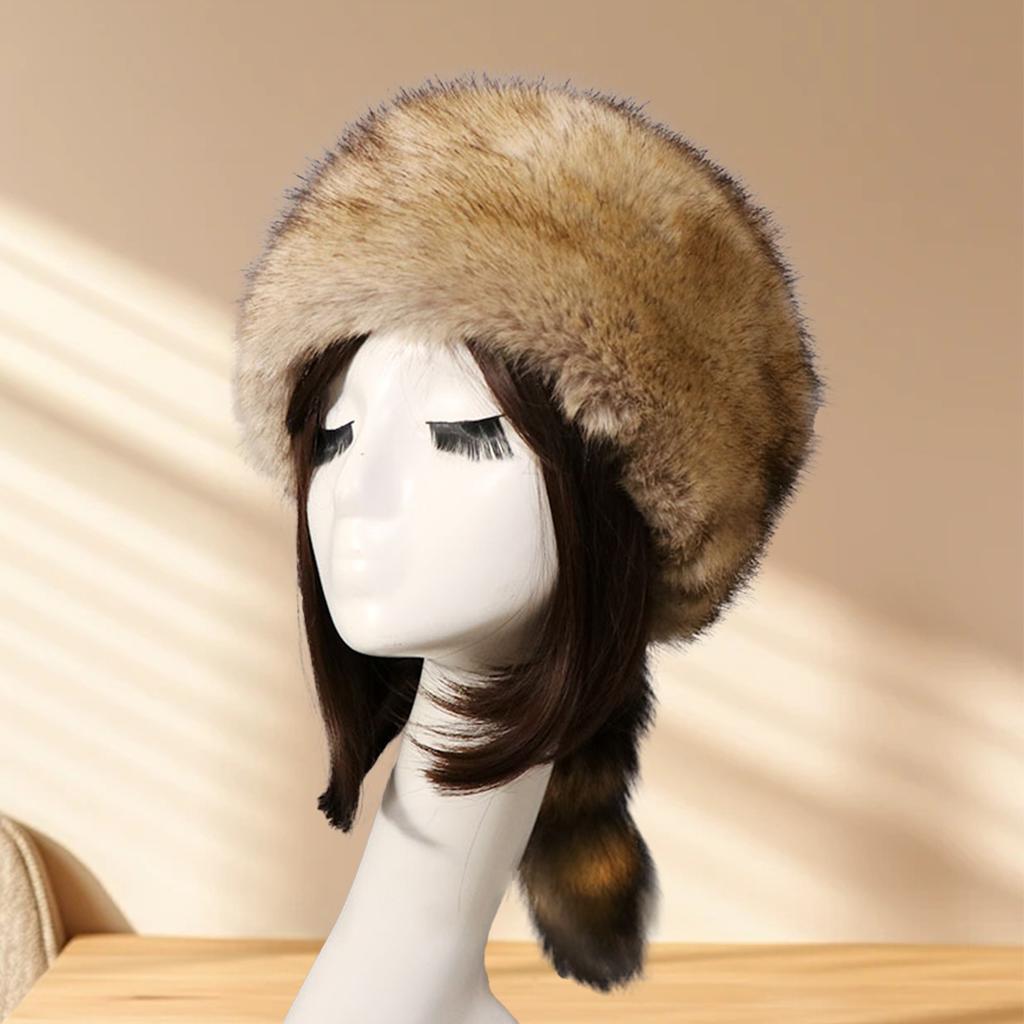 Winter Warm Russian Plush Hat for Women Soft Fabric Windproof Thickened Plush Flat Top Hat for Cold Weather Headcover