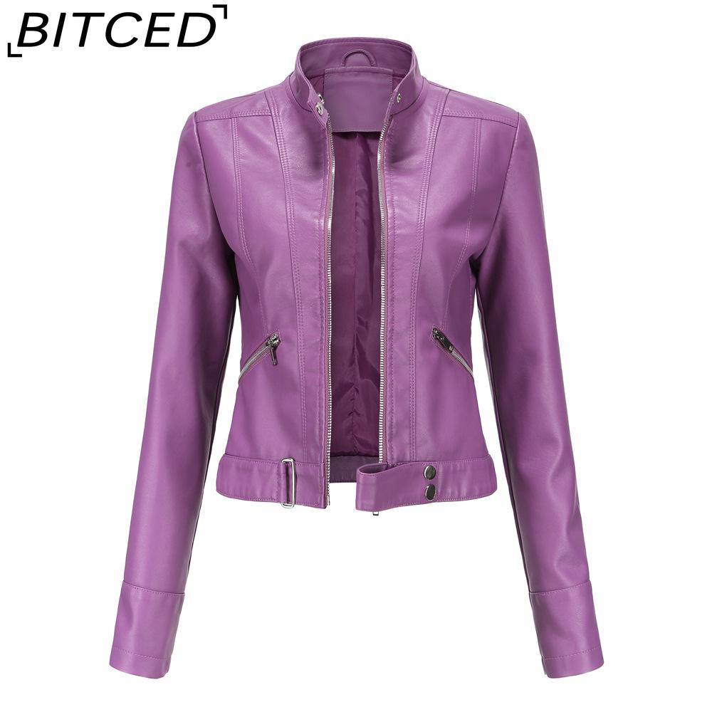 BITCED Lightweight Leather Jacket - Short-Sleeved Spring/Fall Stand-Up Collar Women's Leather Jacket