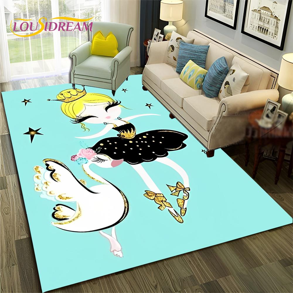 Cartoon Dream Ballet Girl Ballerina Swan Carpet Rug for Home Living Room Bedroom Sofa Doormat Decor,kids Area Rug Non-slip Mat