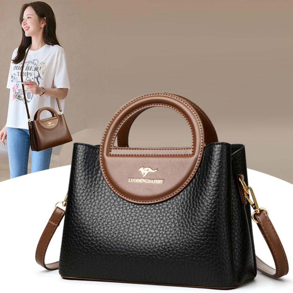Women Textured Faux Leather Handbag with Detachable Crossbody Strap for Daily Commute