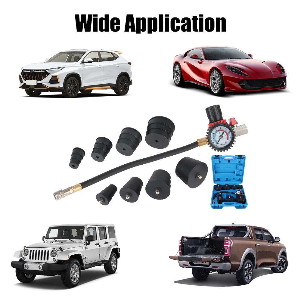 Auto Accessories 9pcs/Set Car Turbocharger System Leak Tester 1-3/8'' 35mm to 3-1/2'' 90mm Adapters 90psi/6bar With Pressure Gauge