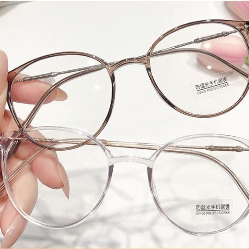Men's and Women's Anti Blue Light Eyeglasses Ultra Light Retro Style Oval Spring Leg Eyeglasses Glasses Frame Fashionable High-definition Eyeglasses