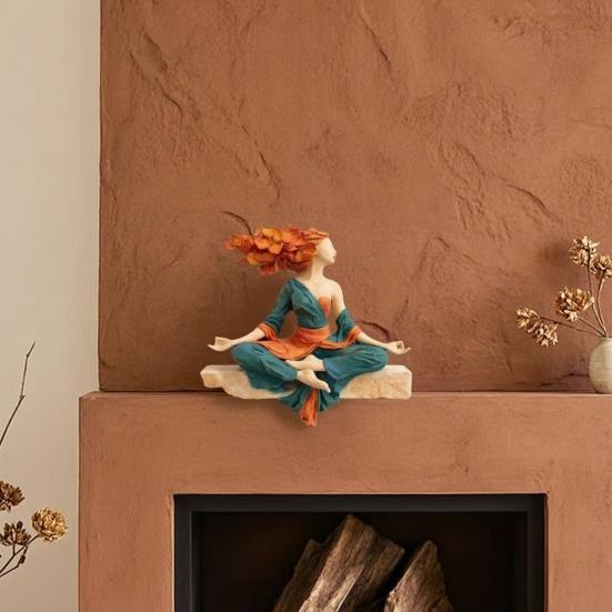 Yoga Girl Resin Ornaments Meditation Tranquility And Balance Figurine with Artistic Leaf Design Sculpture