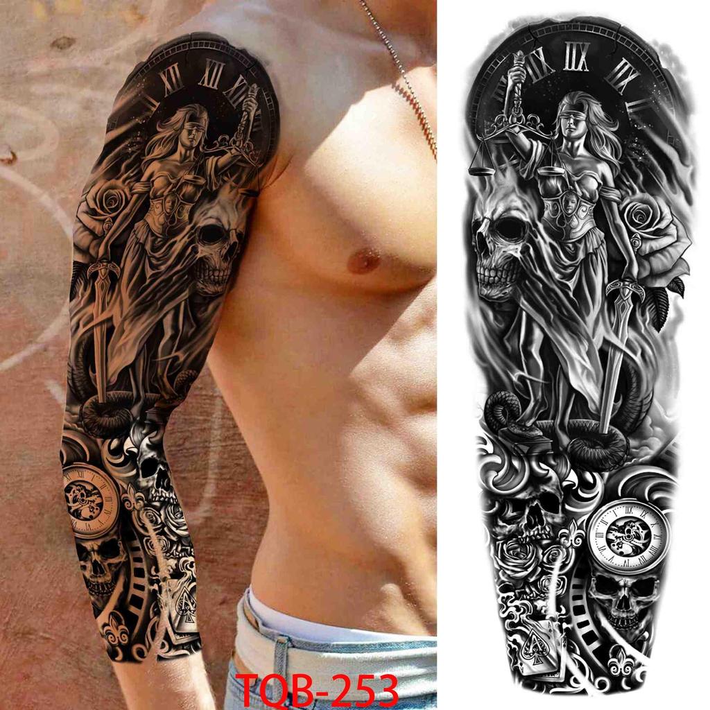 1 PC 480*170MM Full Arm Leg Temporary Tattoo Sticker for Women Men Waterproof Skull Compass Sexy  Tattoo Body Art Fake Flower Tattoo Paper Sticker