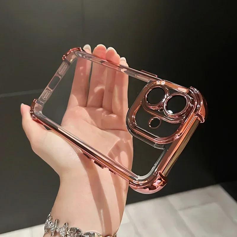 

Прозрачный чехол-бампер с подушкой безопасности для iPhone 16 15 14 13 Pro Max Plus 11 12 X Xs Xr, прозрачная защита камеры, мягкий чехол из ТПУ For iphone 11 розовый