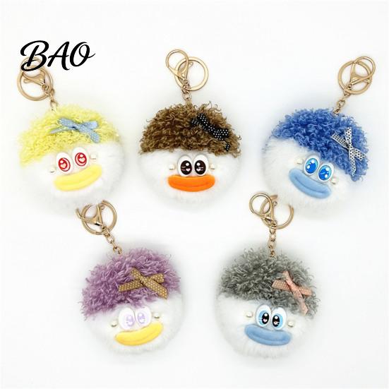 Plush Bag Ornament Cartoon Curly Hair Head Keychain, Keychain with Metal Clasp, Key Accessory Backpacks Handbags Keys Decorative Pendant for Men Women