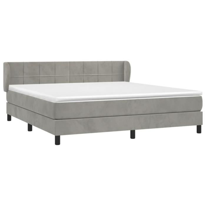 3127505 vidaXL Lit à sommier tapissier et matelas Gris clair 180x200cm Velours