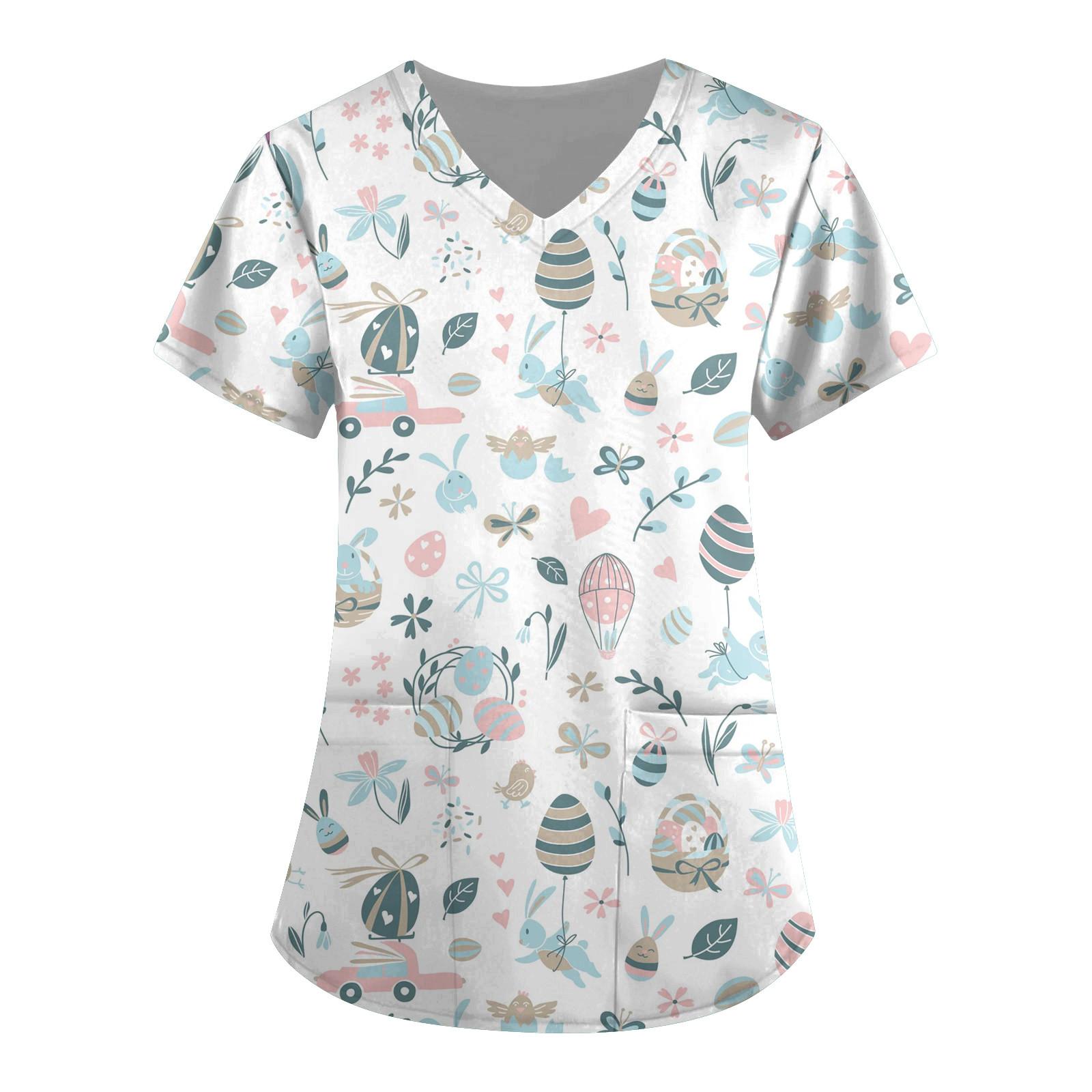 

Женские модные топы для ухода за кожей с короткими рукавами и V-образным вырезом с принтом S белый