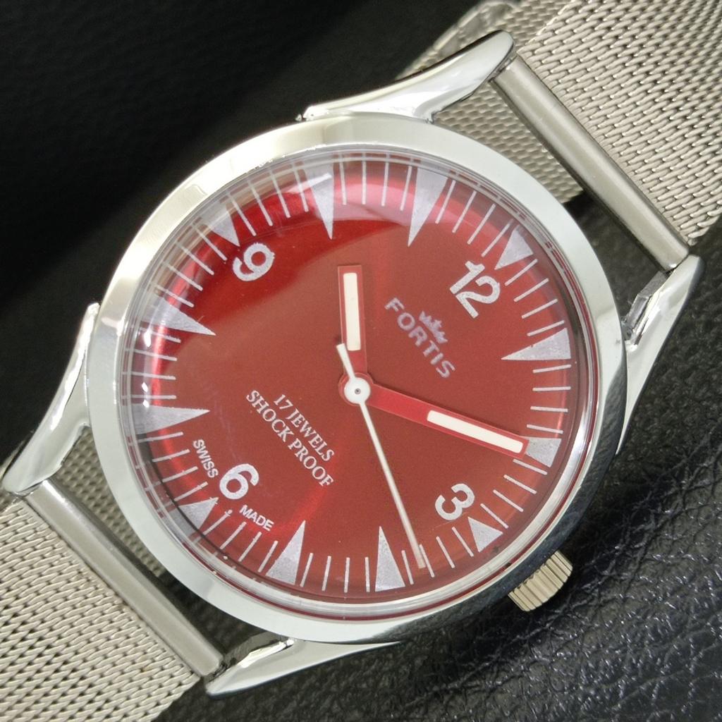 REFURBISHED VINTAGE HAND-WINDING SWISS MENS RED COLOR DIAL WATCH a701030-5 R205a-a701030