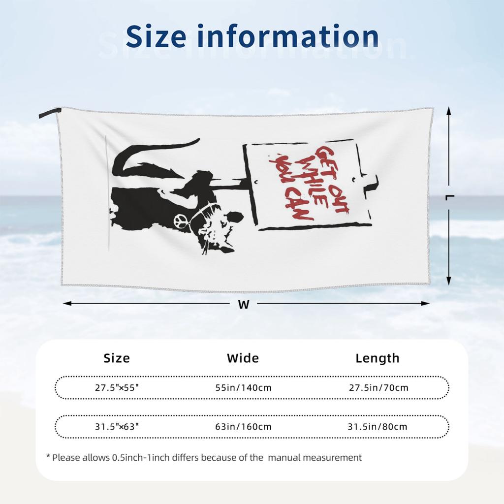 Get Out While You Can Banksy Graffiti Beach Towel Soft Microfiber Quick Dry Absorbent Quick Towels For Bath