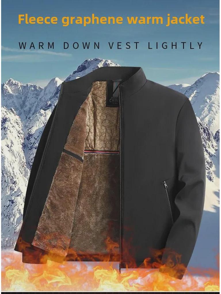2024 Men's Winter Stand-Up Collar Jacket for Middle-Aged & Elderly, Plus Velvet, Thickened & Warm 
