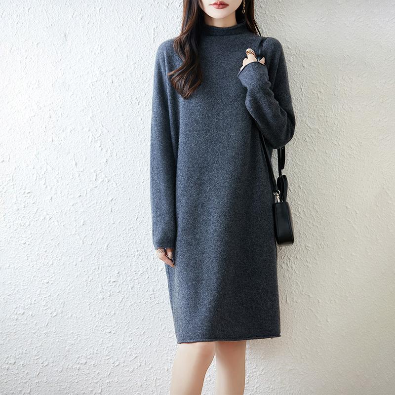 Women Sweater Dress 100% Wool MODERN NEW SAGA Turtleneck Knit Long Pullover Winter Jumpers Wool Long Dress Female