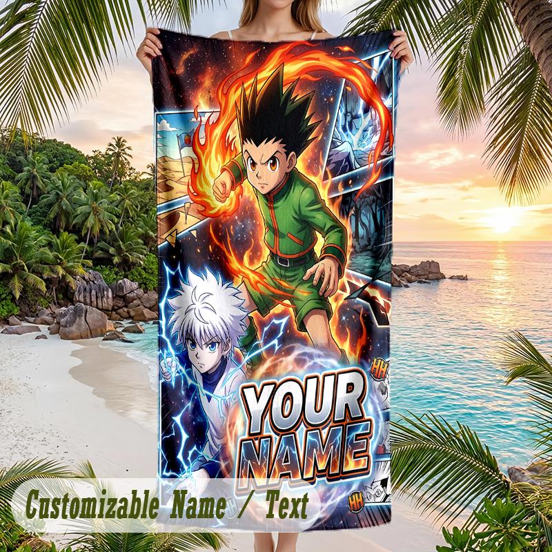 Hunter × Hunter Beach Towel, Personalized Custom Name Text, Quick Dry Large Absorbent Towel For Beach Pool