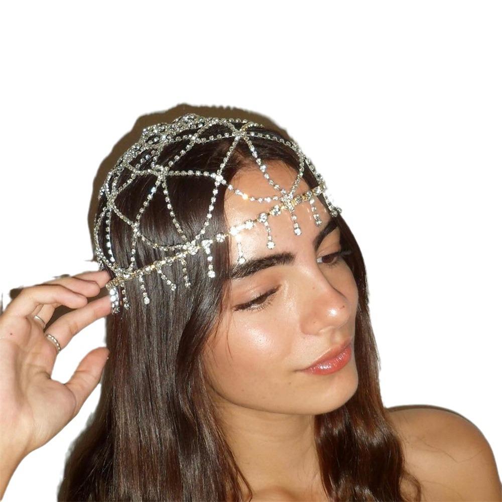 Cross-Border Hot Selling Accessories Mesh Rhinestone Hair Chain Temperament Trend Full European and American Wholesale