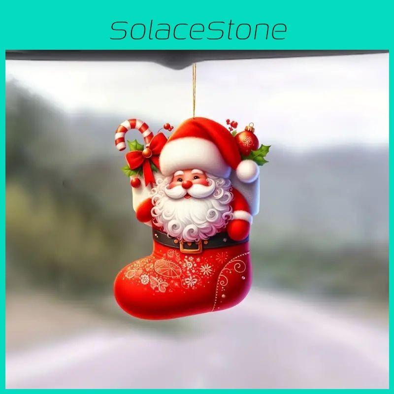 Christmas Santa Car Acrylic Pendants Cartoon Design Auto Festive Decoration