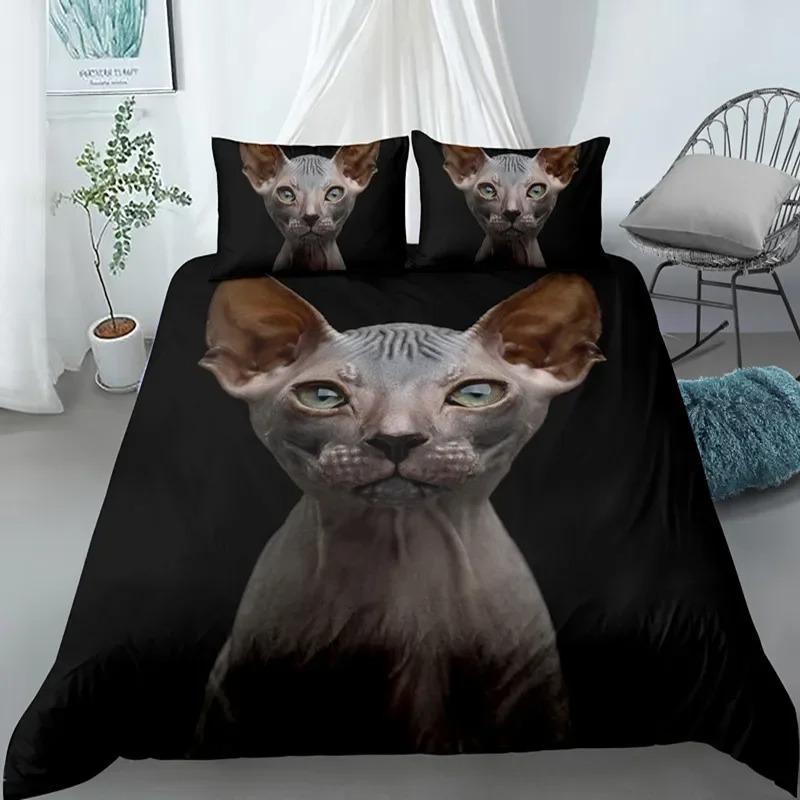 Kanadische Sphynx Katze Bettbezug King Queen Liebliches Haustier Kätzchen Bettwäsche Set Kinder Jugendliche Erwachsene Niedliches Tier Weiche Polyester Steppdecke Bezug