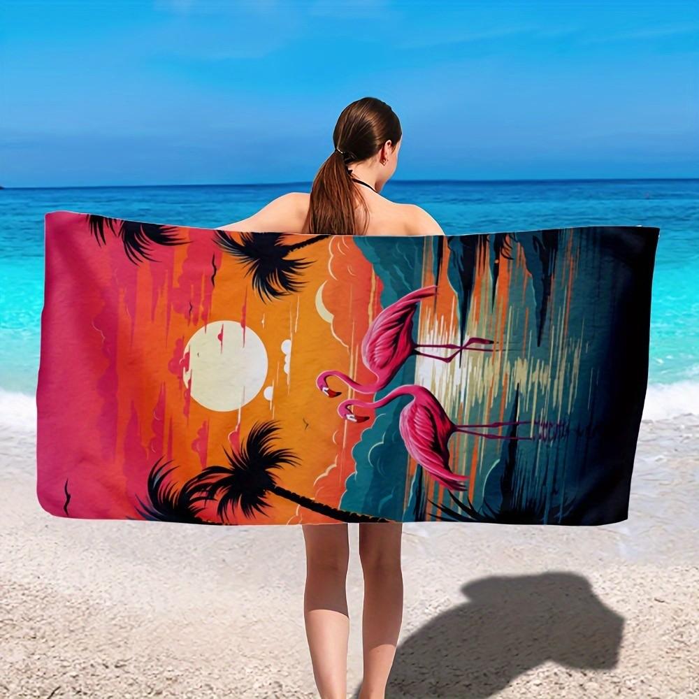 Vintage Tropical Flamingo Sunset Beach Towel Patterned Sunscreen And Windproof Suitable For Swimming Pool Camping Travel Blanket