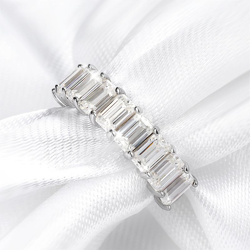 Smyoue Each 3*5mm 0.5CT Emerald Cut Moissanite Ring for Women 1/2 Eternity Bands Lab Diamond Jewelry Pure 925 Silver Girl Ring