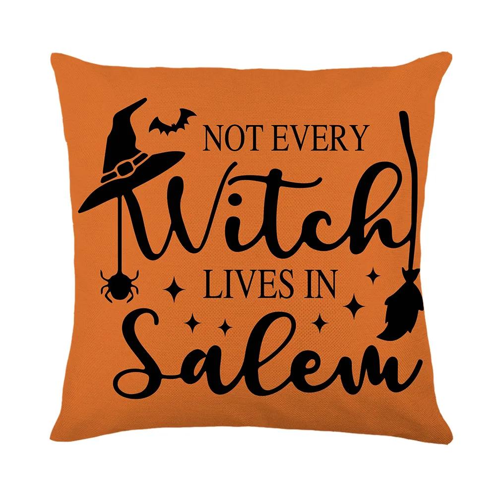Happy Halloween Home Sofa Decoration Pillows Cushion Cover 18x18 Inches Linen Pillow Cover Halloween Pillowcase Festive Supplies 12x12Inch